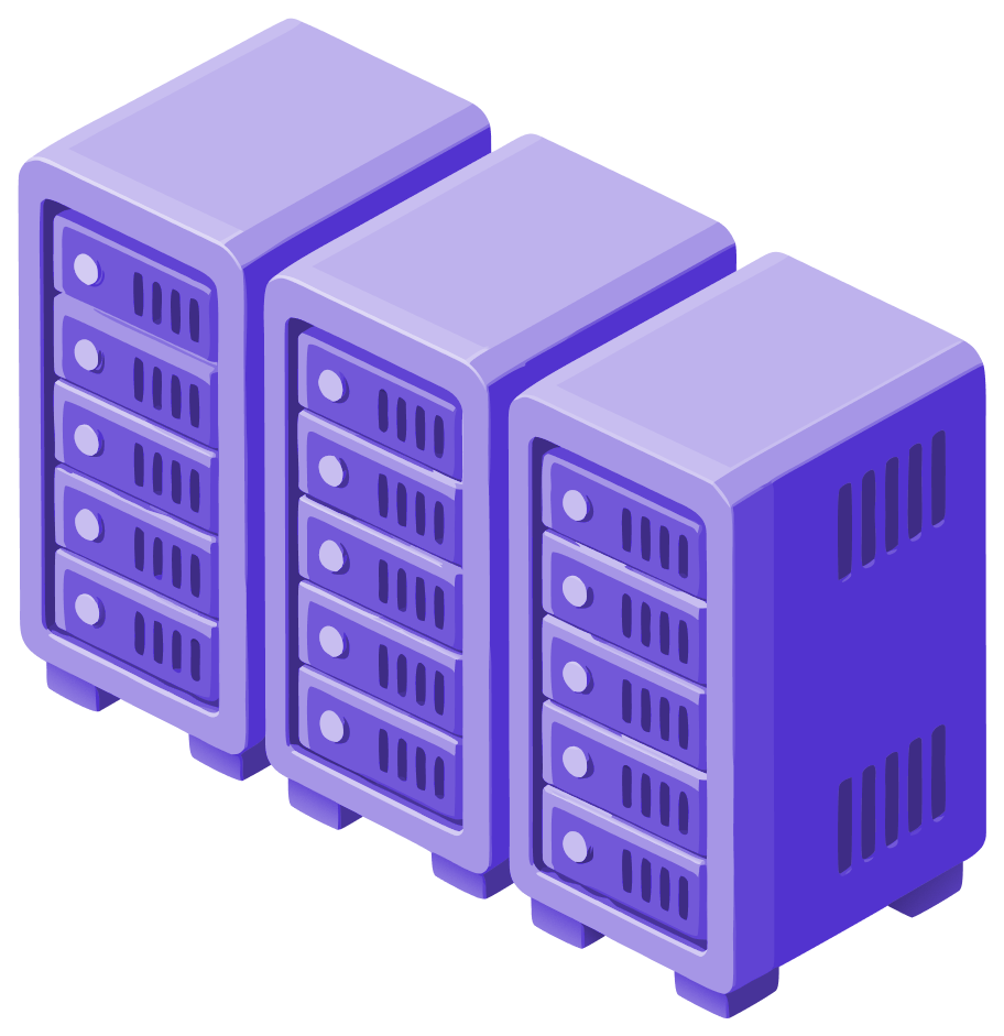 Illustration of three server cabinets
